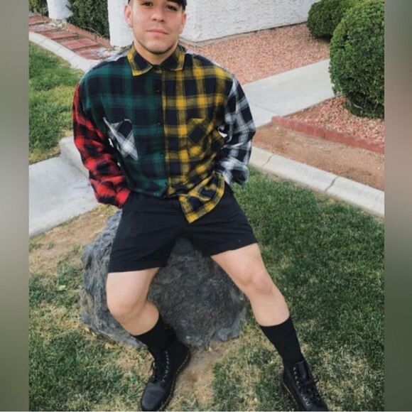 Men's Or Women's Plaid Color Block Long Sleeve Shirt - Picture 5 of 6